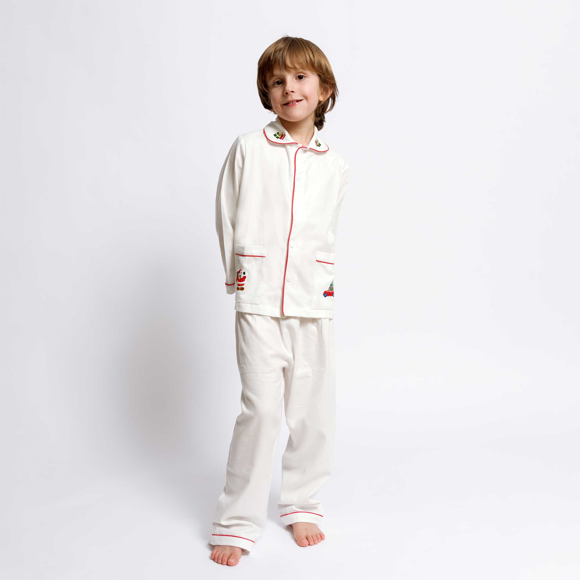 Kids - Pyjama Collection - White & Red Piping (Christmas)