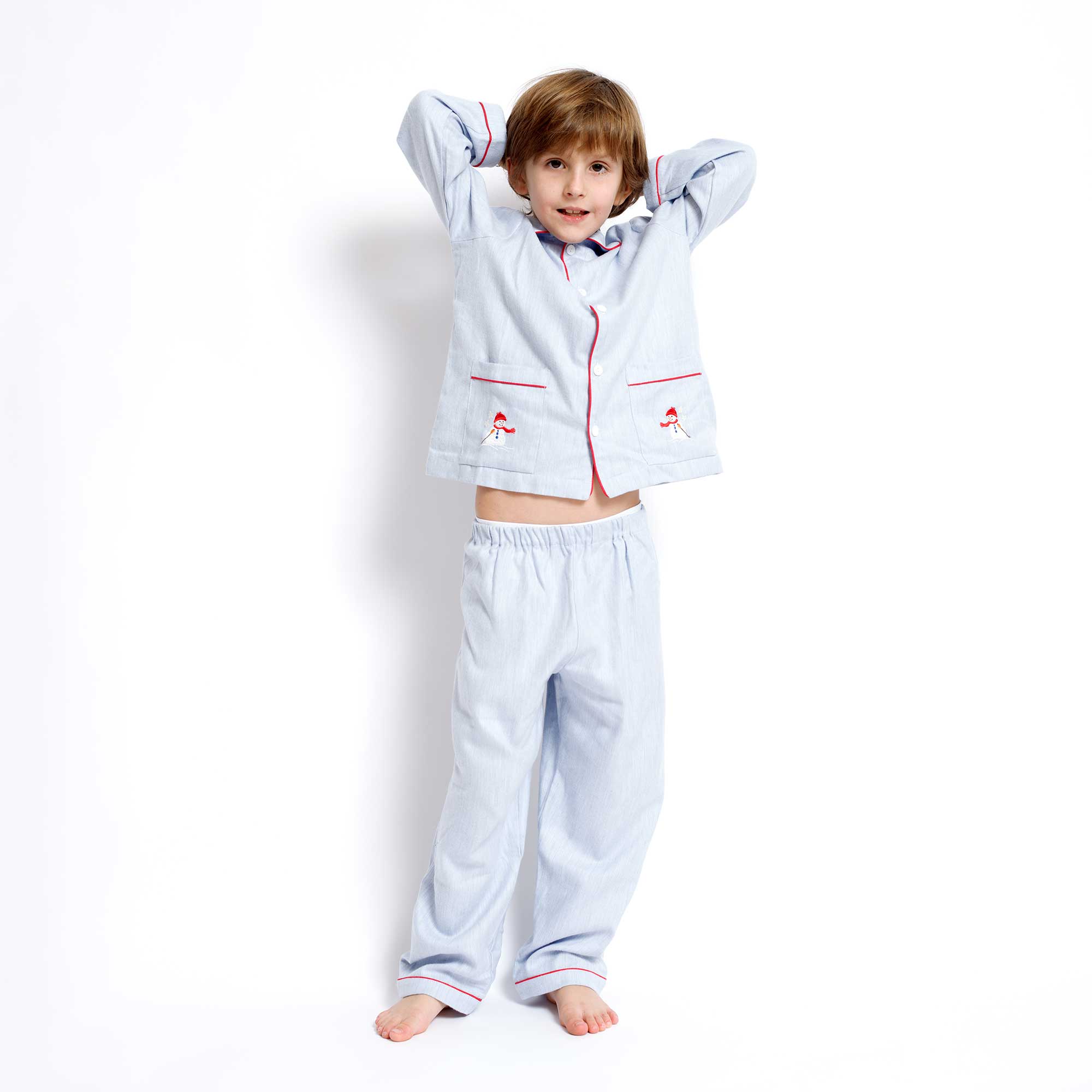Kids - Pyjama Collection - Blue & Red Piping (Snowman)