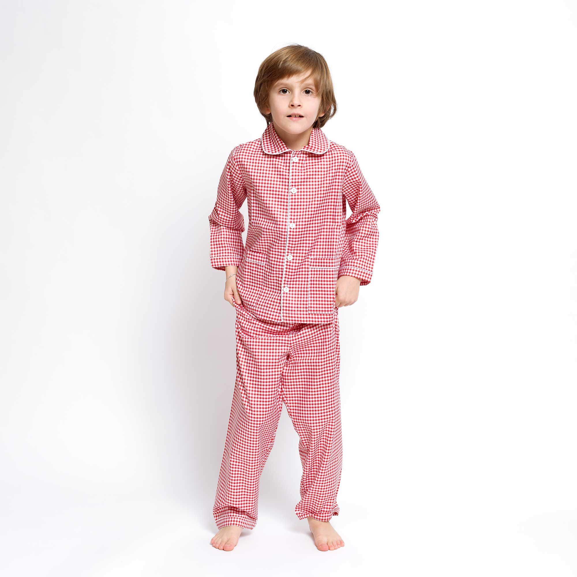 Kids - Pyjama Collection - Checkered Red & White Piping