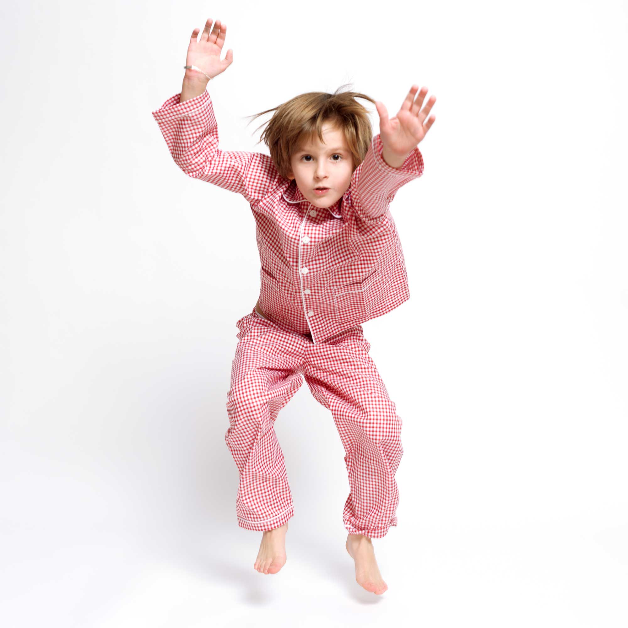 Kids - Pyjama Collection - Checkered Red & White Piping