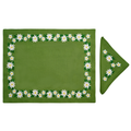 Edelweiss Green (Placemat + Napkin) — hand-embroidered Italian linen placemat & napkin set | Maison Alia