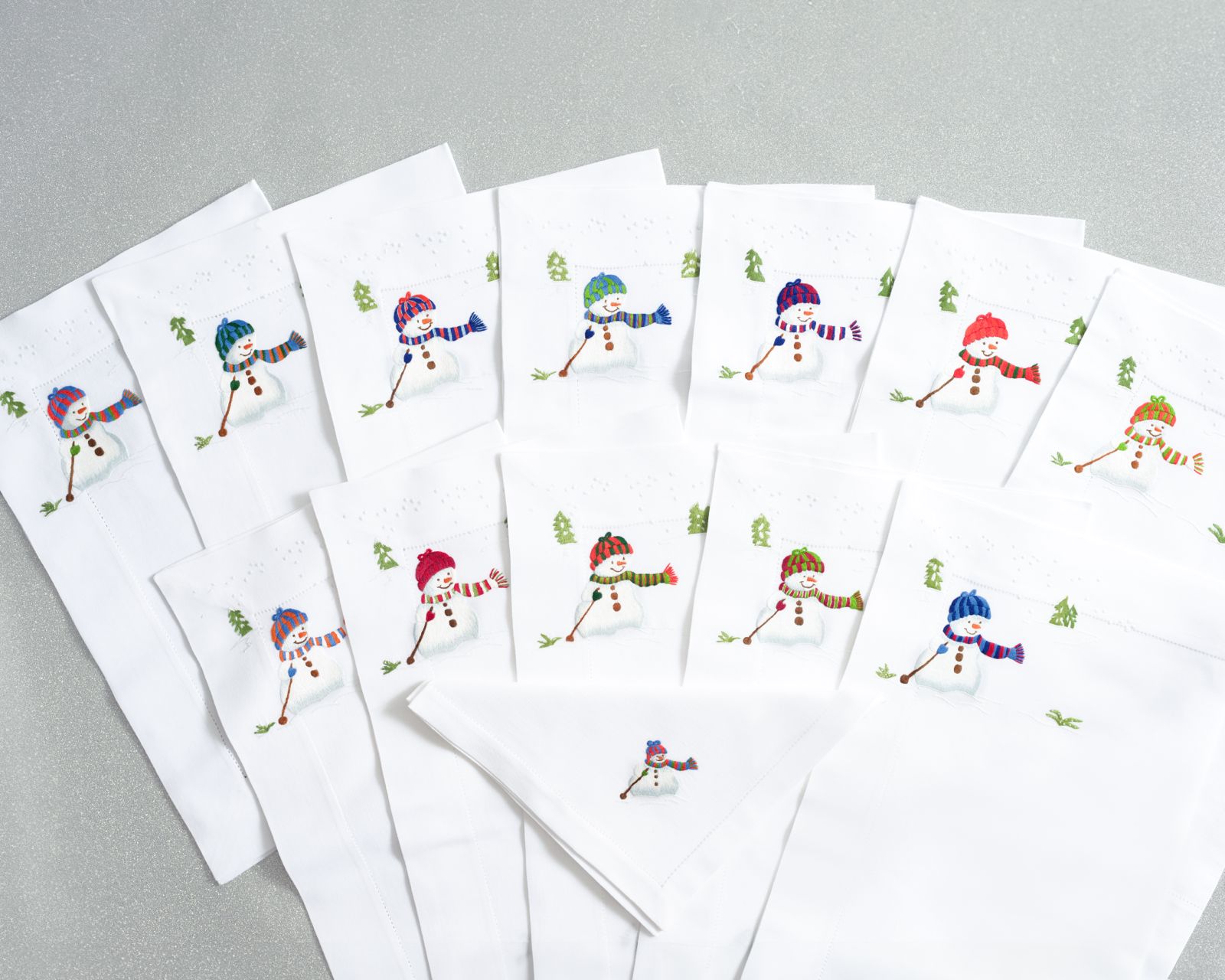 Snowmen... (Hand Embroidered) (Drink Placemats)