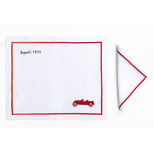 Bugatti 1910 embroidered linen placemat — Maison Alia