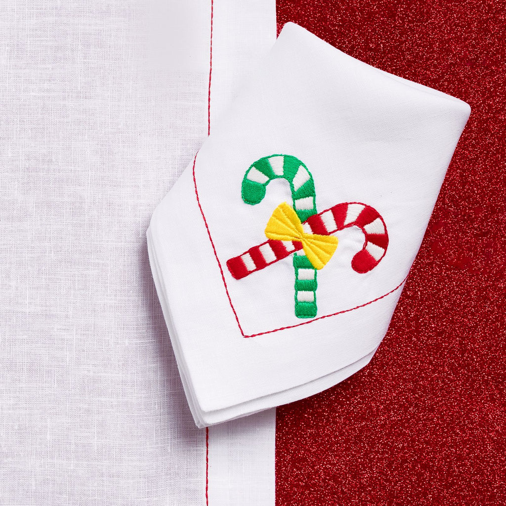 Christmas Candy Corn (Placemat + Napkin) — hand-embroidered Italian linen placemat & napkin set | Maison Alia