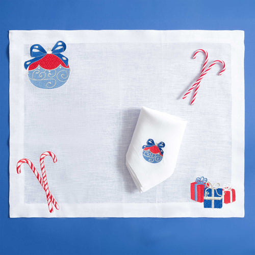 Christmas Ornaments linen placemat with embroidered baubles — Maison Alia