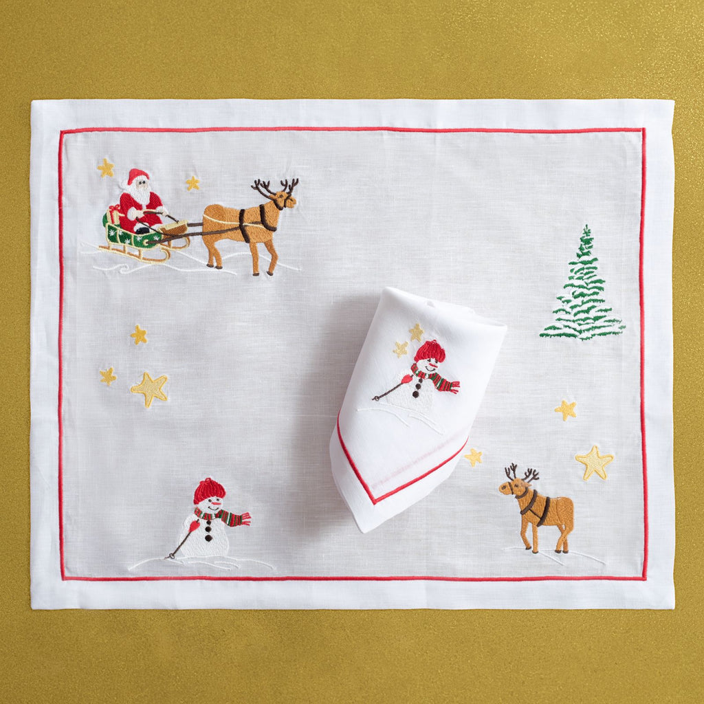 Christmas Wonderland (Placemat + Napkin) — hand-embroidered Italian linen placemat & napkin set | Maison Alia
