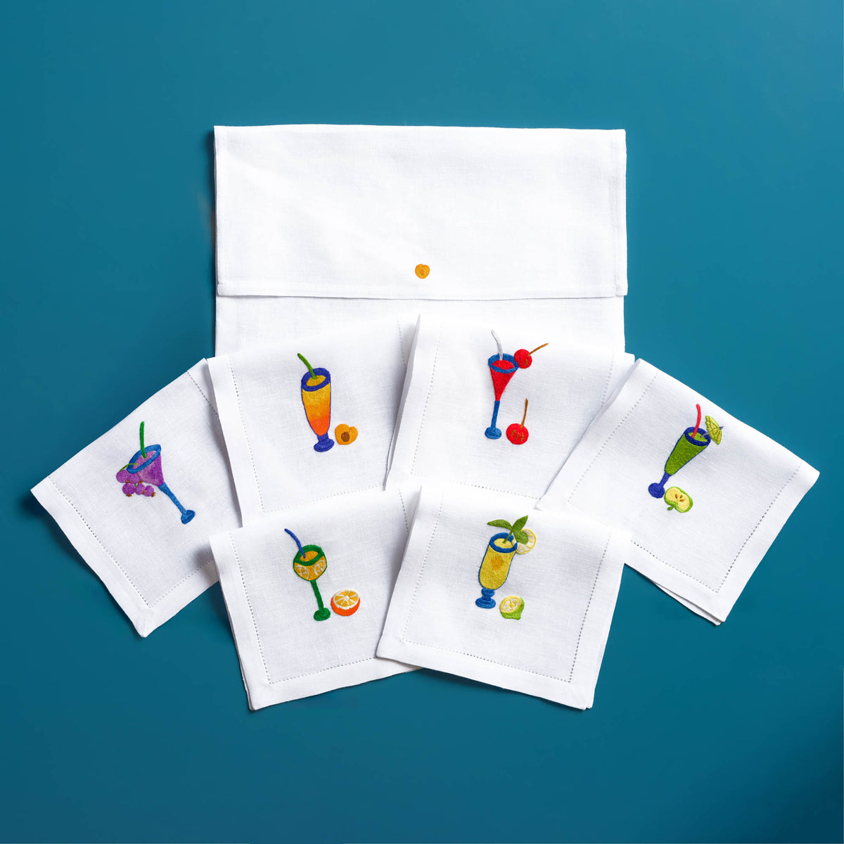 Cocktails embroidered linen cocktail napkins — Maison Alia