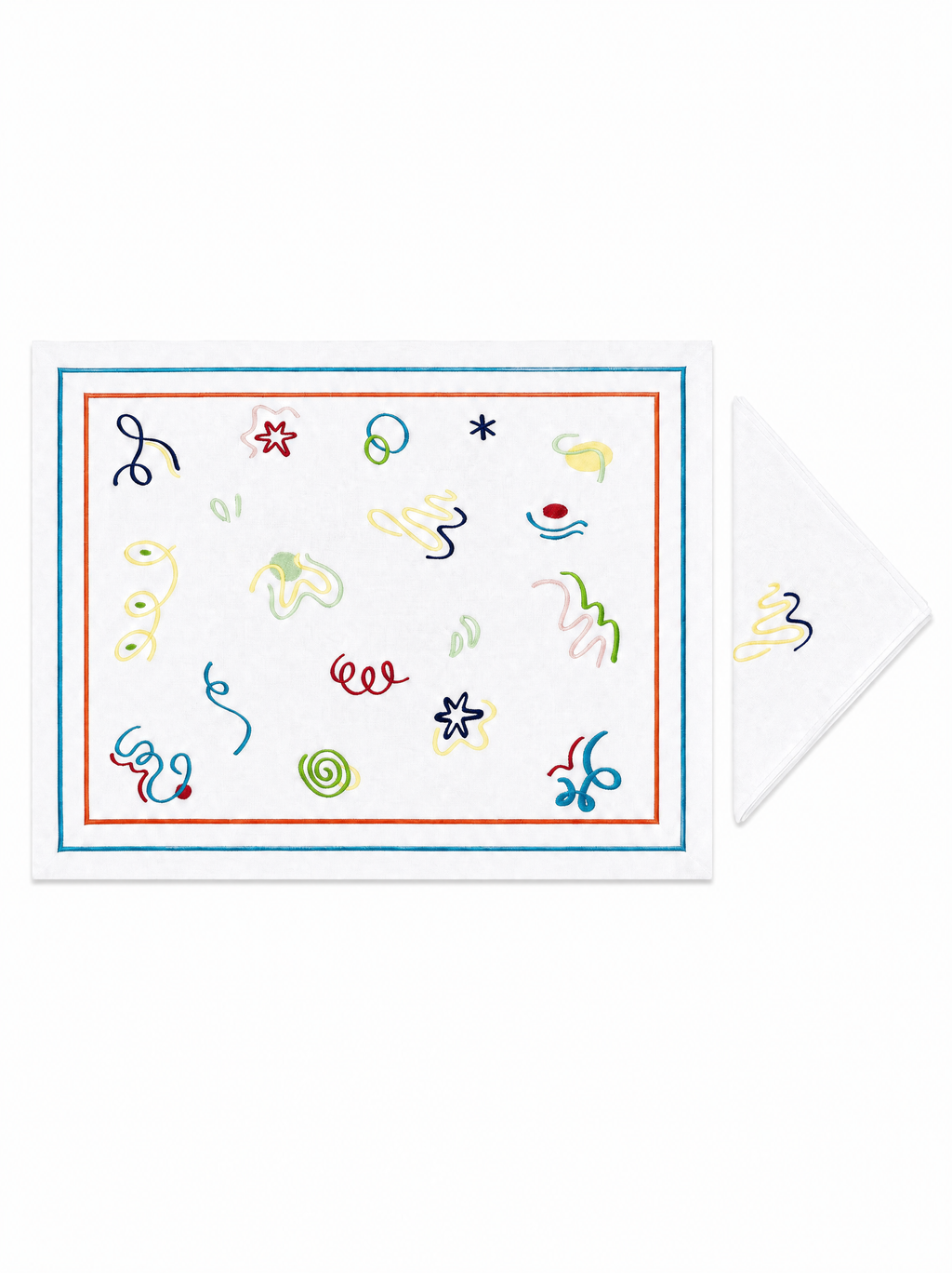 Confetti Coloré (Placemat + Napkin) — hand-embroidered Italian linen placemat & napkin set | Maison Alia