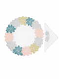 Dahlia Pastel (Placemat + Napkin) — hand-embroidered Italian linen placemat & napkin set | Maison Alia