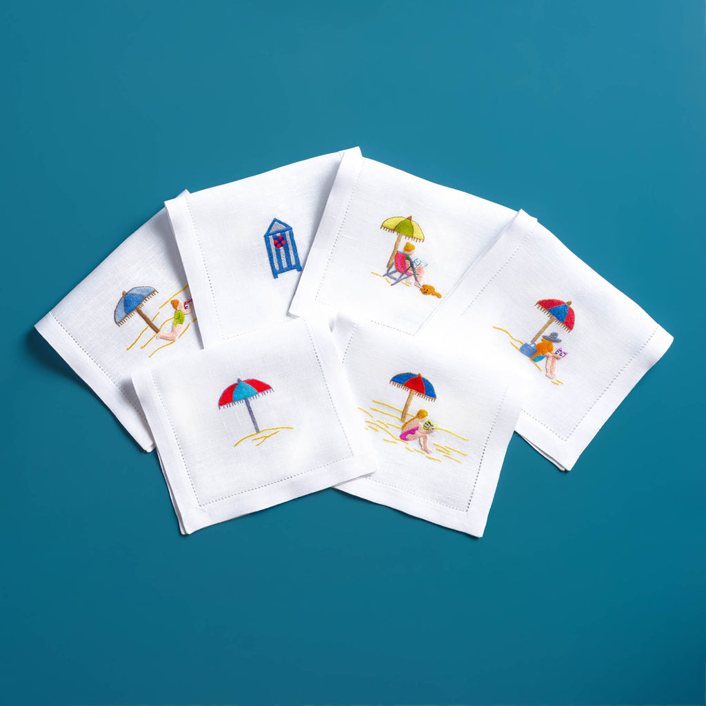 Deauville embroidered linen cocktail napkins — Maison Alia