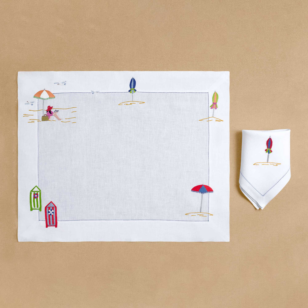 Deauville embroidered white linen placemat — Maison Alia