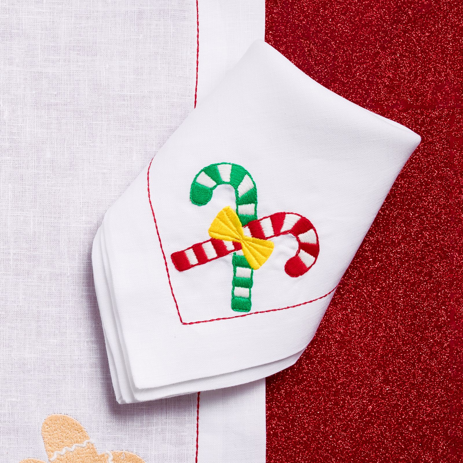 Gingerbread Men (Placemat + Napkin) — hand-embroidered Italian linen placemat & napkin set | Maison Alia