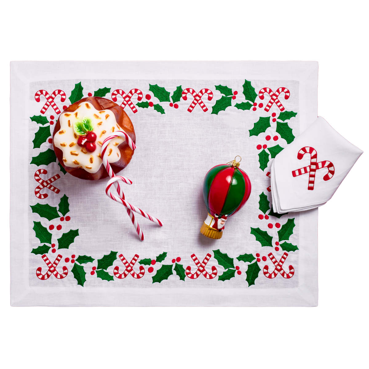 Houx et Sucres d'Orge matching festive linen napkin — Maison Alia