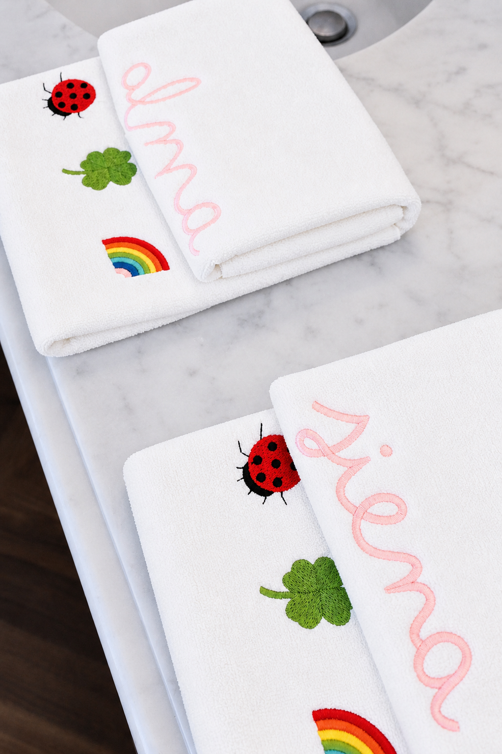 Lucky Charms kids bath set detail — Maison Alia