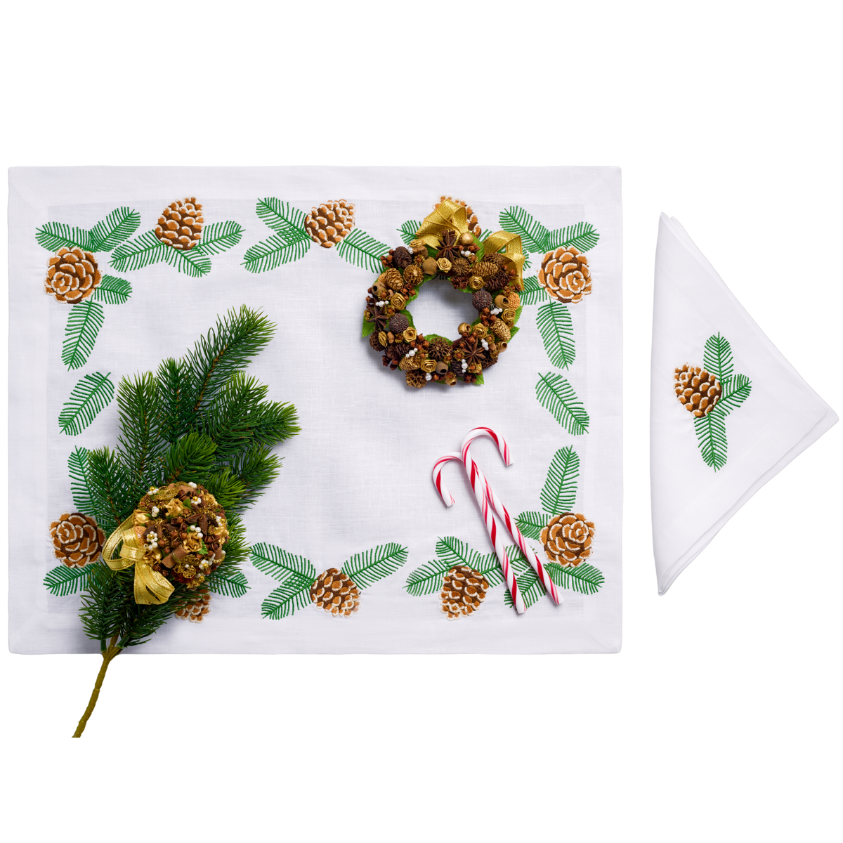 Pine Branches and Pinecones matching linen napkin — Maison Alia