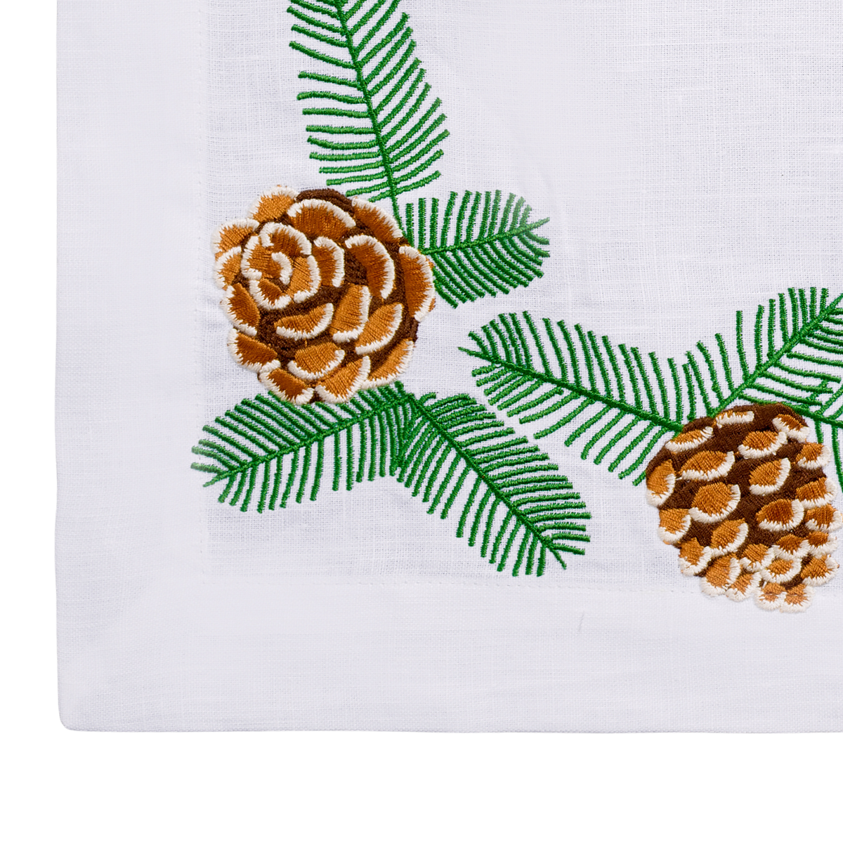 Pine Branches and Pinecones embroidered linen placemat — Maison Alia