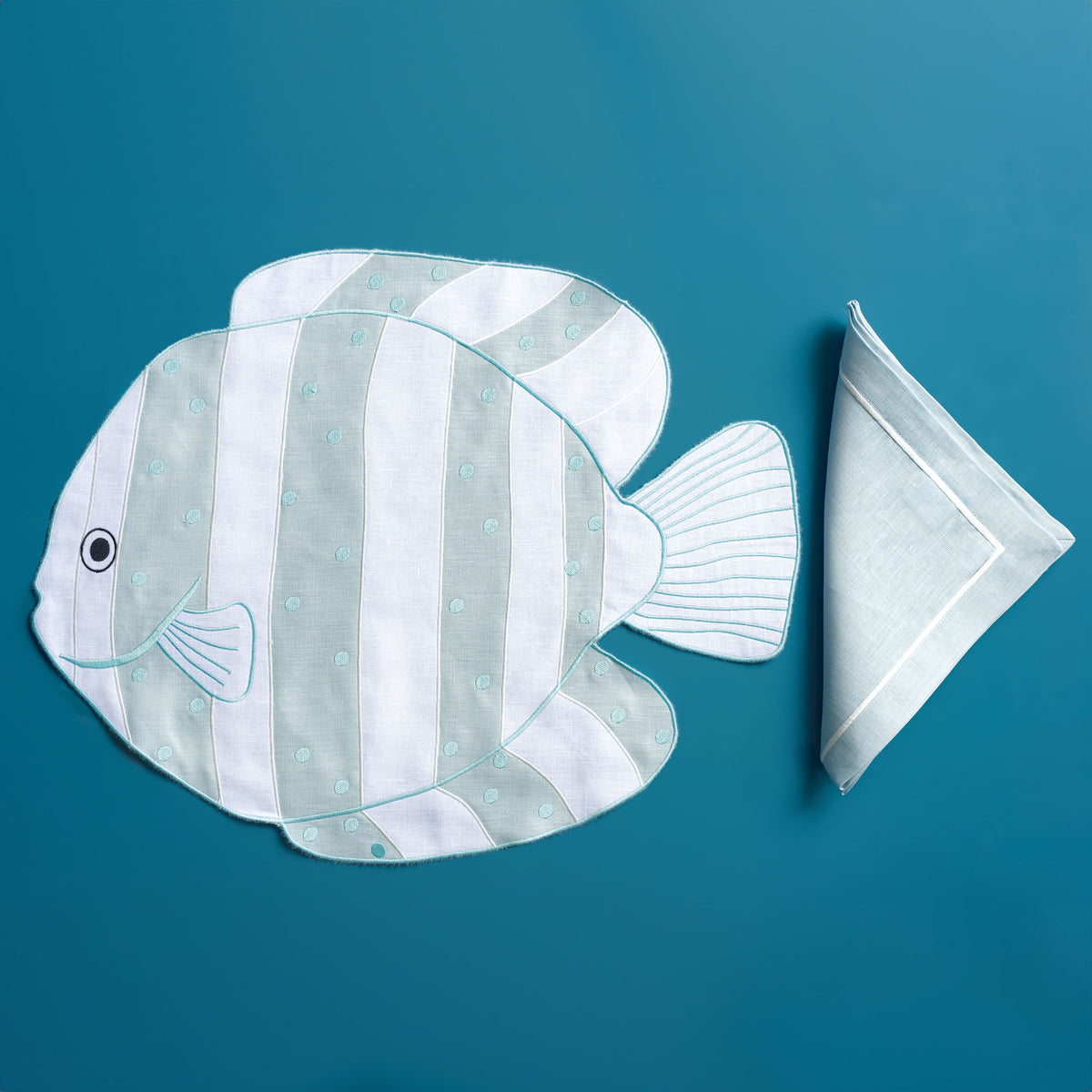 Poisson Rayé embroidered striped-fish placemat — Maison Alia
