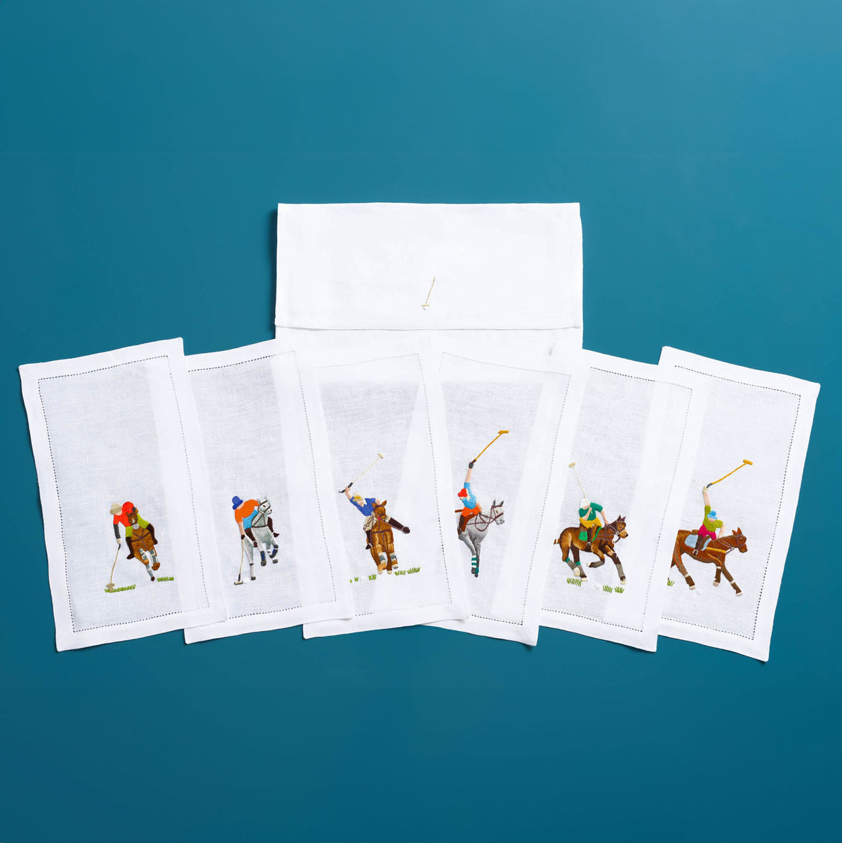 Polo embroidered linen cocktail napkins — Maison Alia