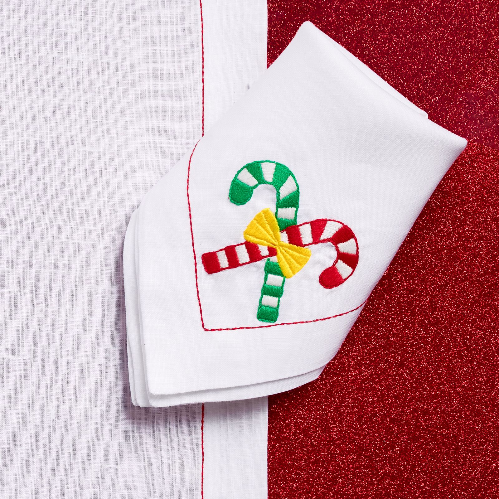 Reindeer Magic (Placemat + Napkin) — hand-embroidered Italian linen placemat & napkin set | Maison Alia