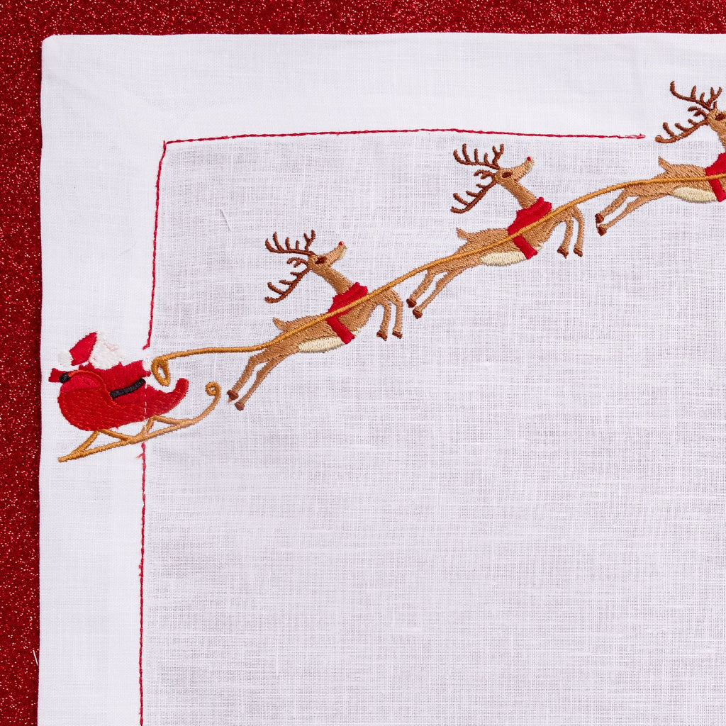 Reindeer Magic (Placemat + Napkin) — hand-embroidered Italian linen placemat & napkin set | Maison Alia