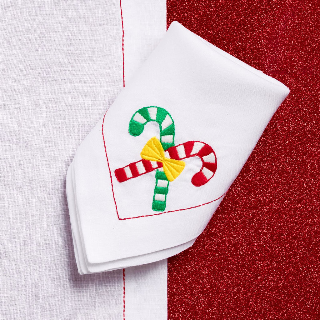 Santa Has Arrived! (Placemat + Napkin) — hand-embroidered Italian linen placemat & napkin set | Maison Alia
