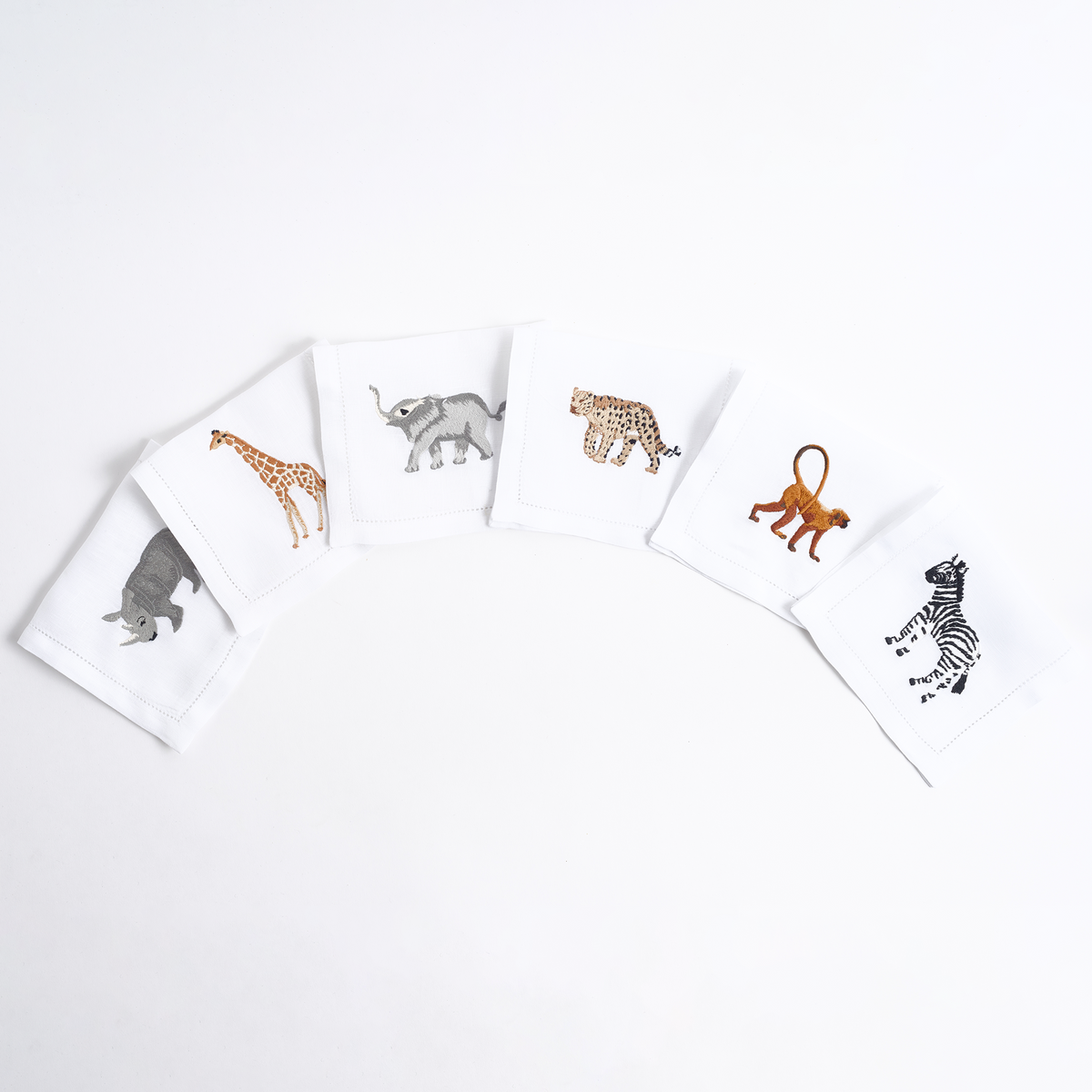 Savanna embroidered safari animal linen cocktail napkins — Maison Alia