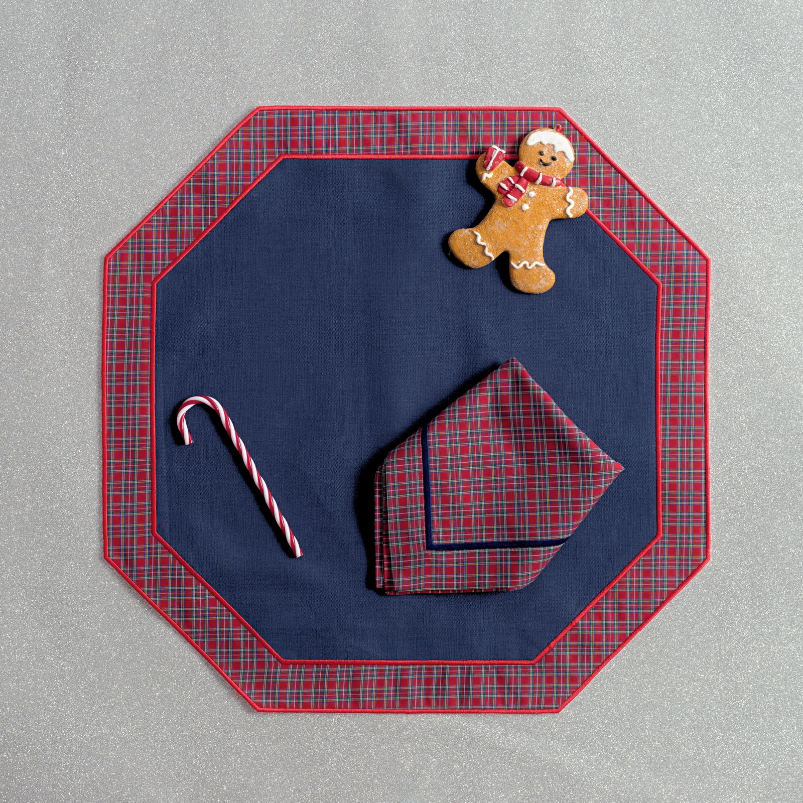 Tartan Holiday (Placemat + Napkin) — hand-embroidered Italian linen placemat & napkin set | Maison Alia