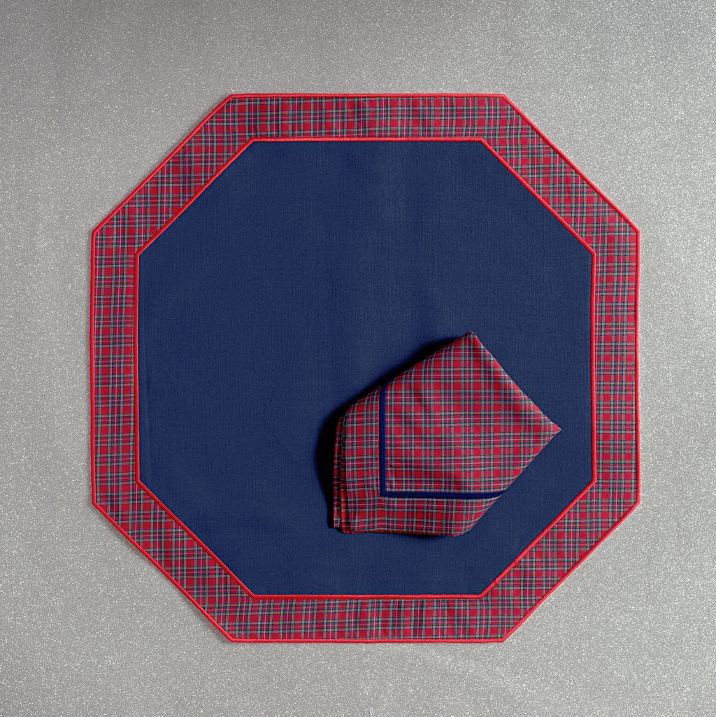 Tartan Holiday (Placemat + Napkin) — hand-embroidered Italian linen placemat & napkin set | Maison Alia