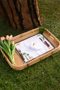 Tigri e Palme embroidered linen placemat and napkin set with tigers and palms — Maison Alia