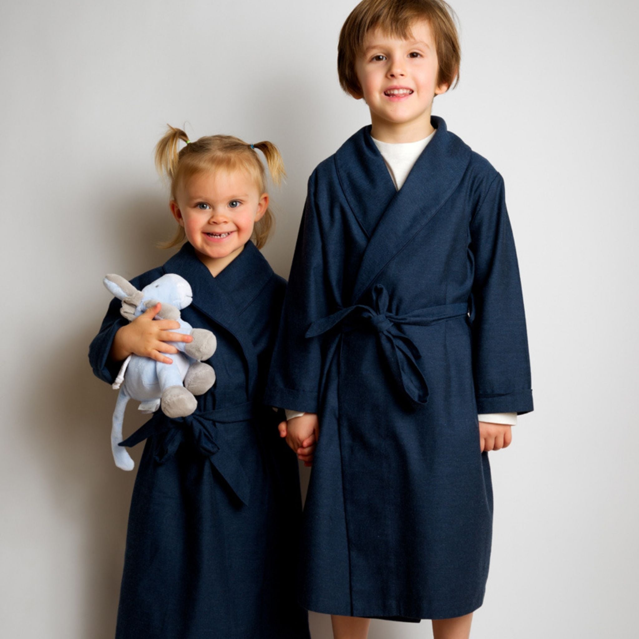 Kids - Pyjama Collection - Cotton Flannel Dressing Gown - Navy Blue