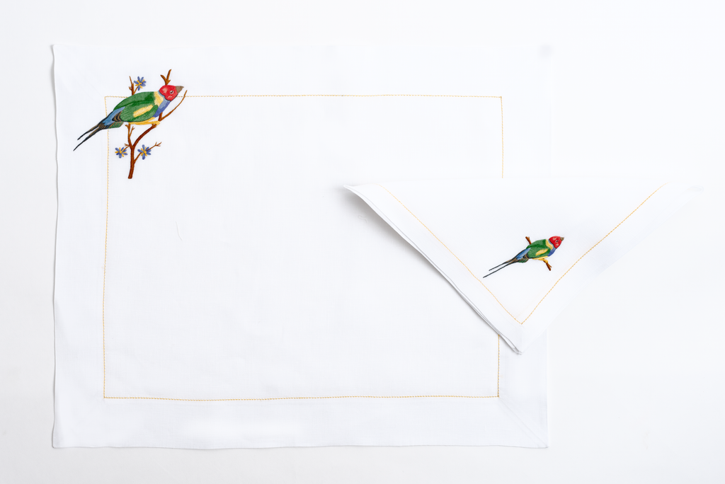 Table - Placemat - Exotic Birds (Hand Embroidered)