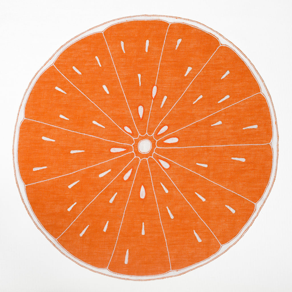 Agrumi embroidered citrus linen placemat and napkin set — Maison Alia