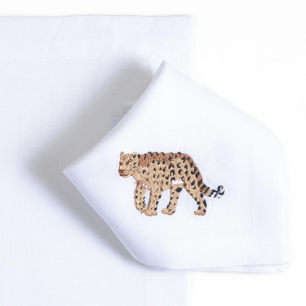 Cheetah embroidered linen placemat and napkin set for the children's table — Maison Alia