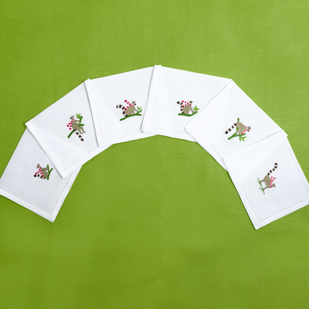 Table - Drink Placemat - Winter Lemurs (Hand Embroidered)