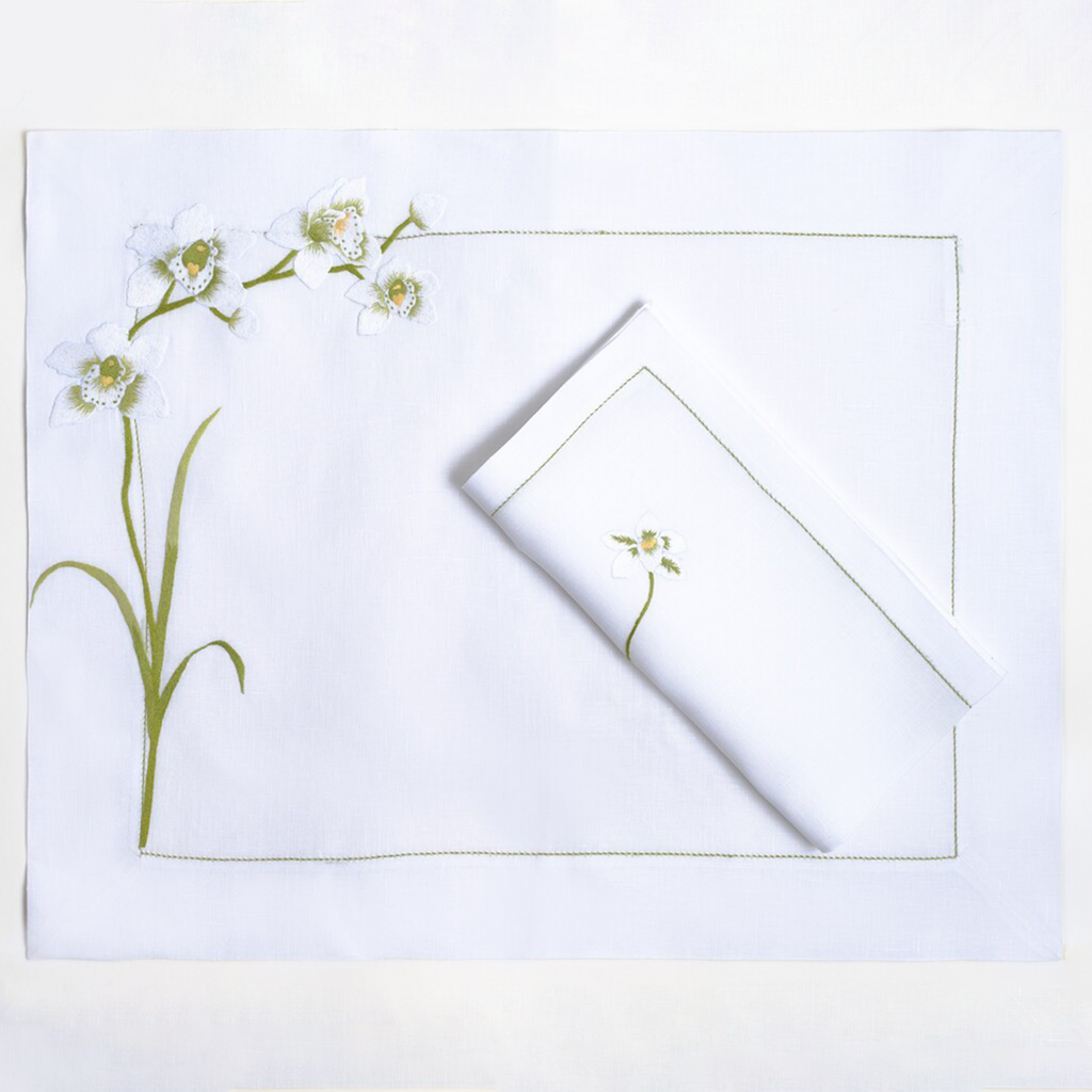 Table - Placemat - Orchidées (Hand Embroidered)