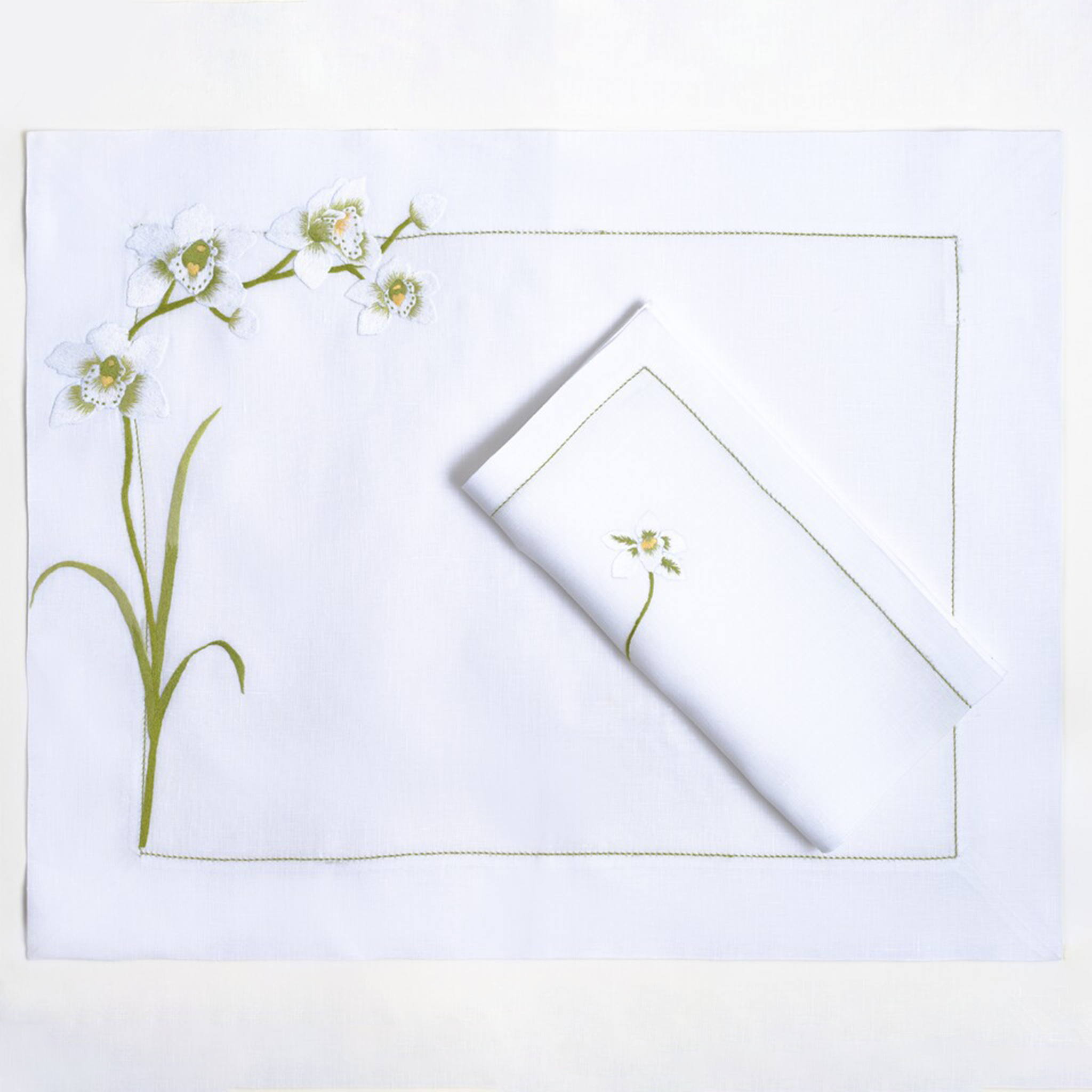 Table - Placemat - Orchidées (Hand Embroidered)