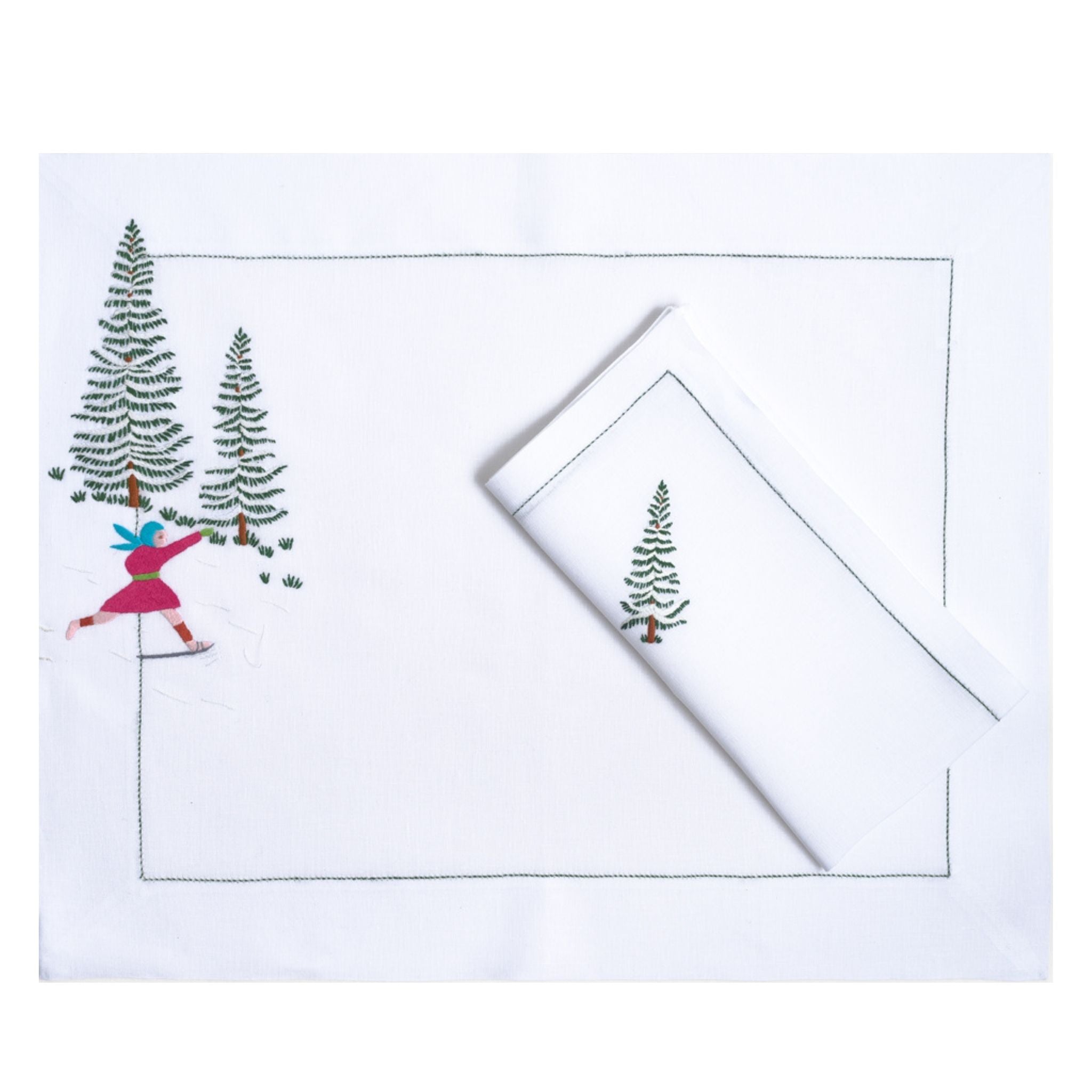 Table - Placemat - Skieurs (Hand Embroidered)