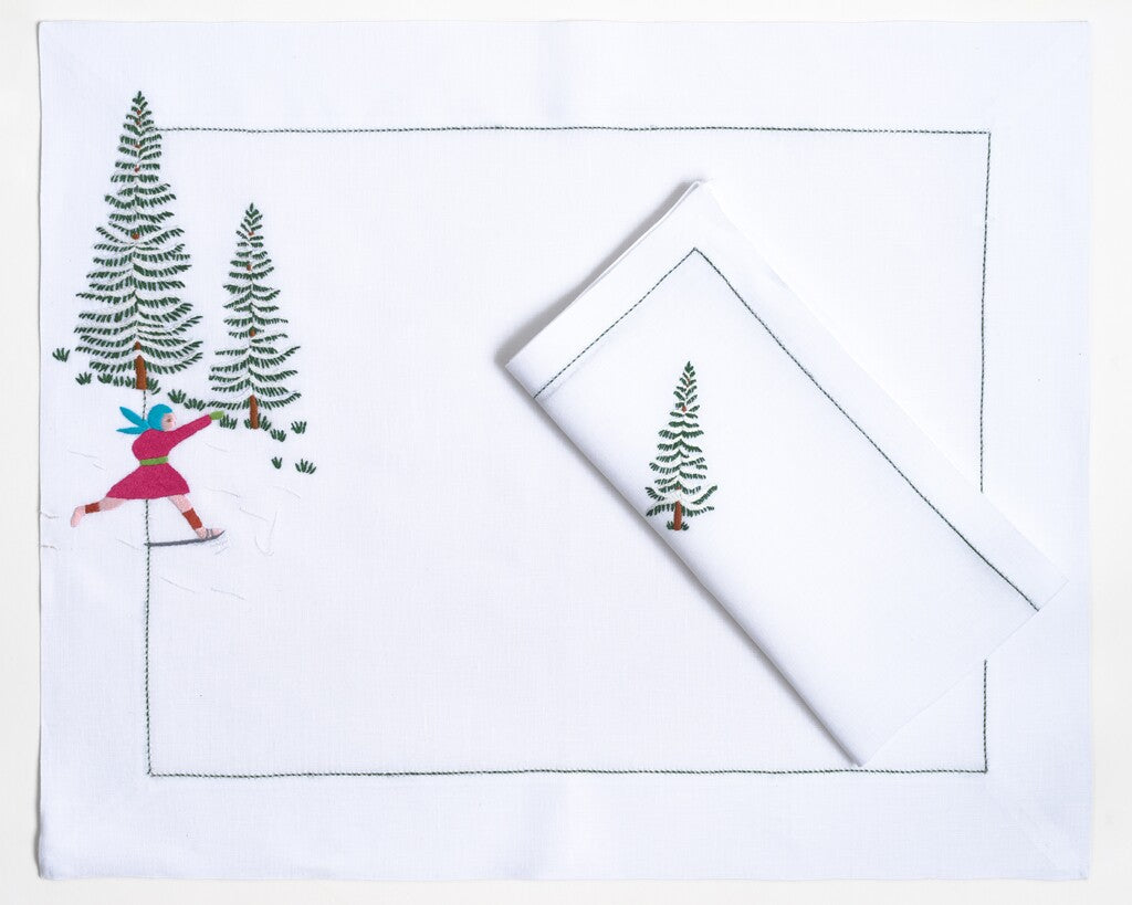 Table - Placemat - Skieurs (Hand Embroidered)