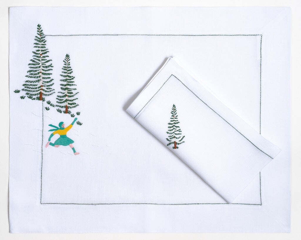 Table - Placemat - Skieurs (Hand Embroidered)