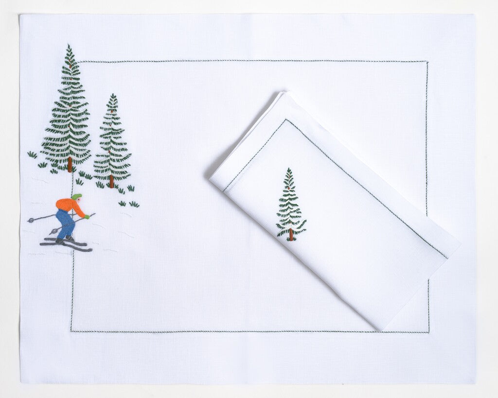 Table - Placemat - Skieurs (Hand Embroidered)