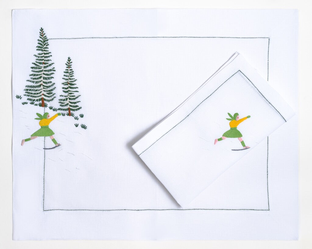 Table - Placemat - Skieurs (Hand Embroidered)