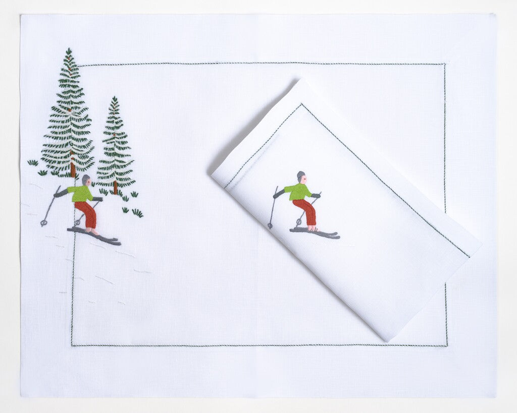 Table - Placemat - Skieurs (Hand Embroidered)