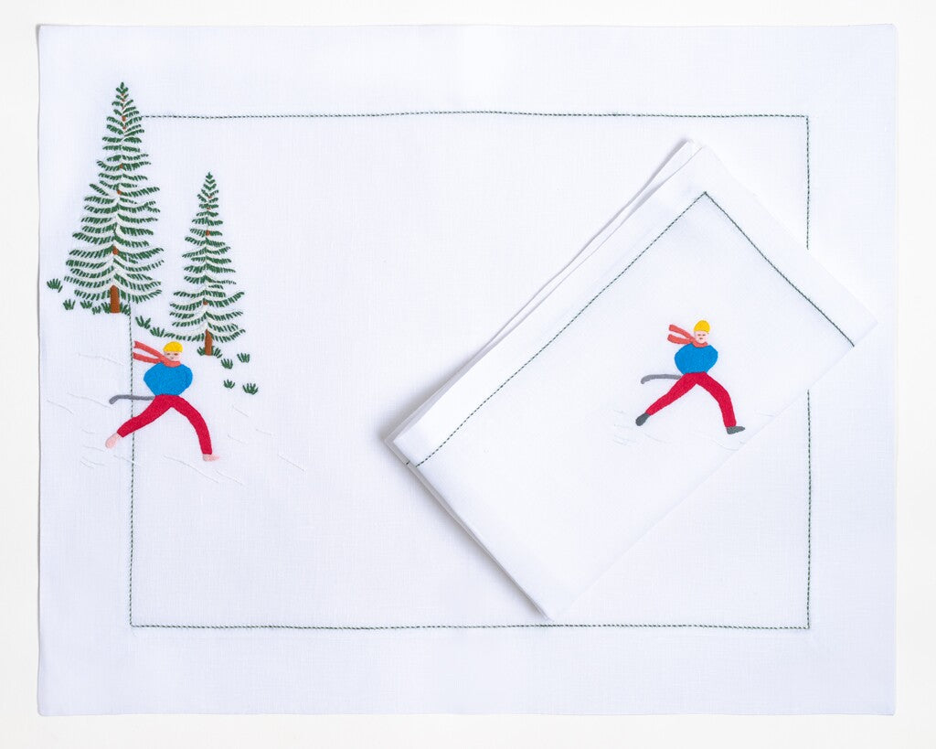 Table - Placemat - Skieurs (Hand Embroidered)