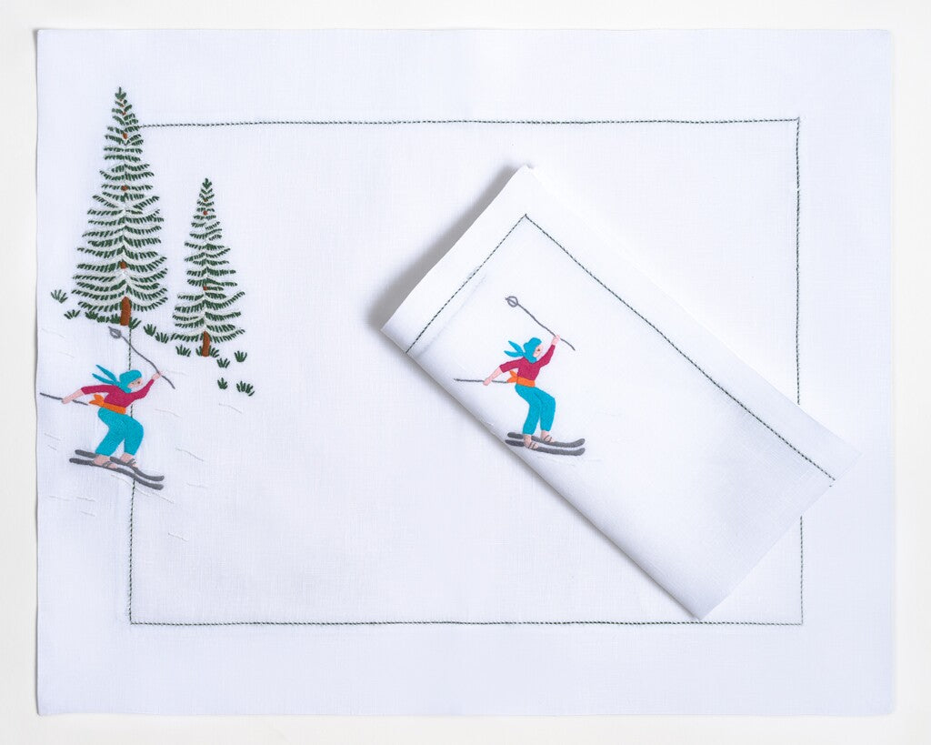 Table - Placemat - Skieurs (Hand Embroidered)