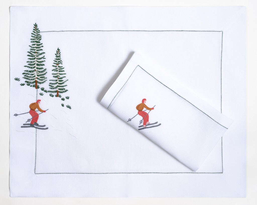 Table - Placemat - Skieurs (Hand Embroidered)