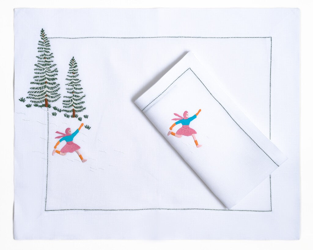 Table - Placemat - Skieurs (Hand Embroidered)