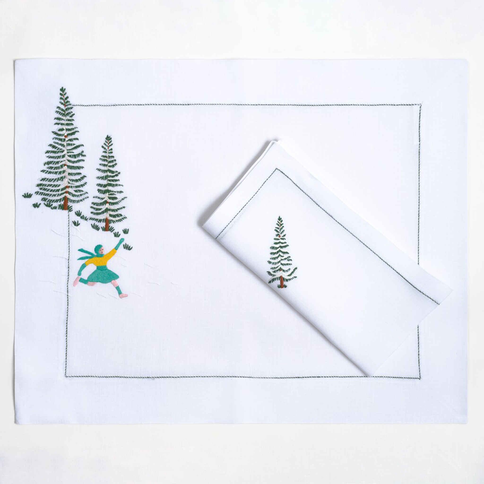 Table - Placemat - Skieurs (Hand Embroidered)
