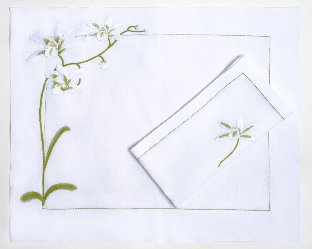 Table - Placemat - Orchidées (Hand Embroidered)