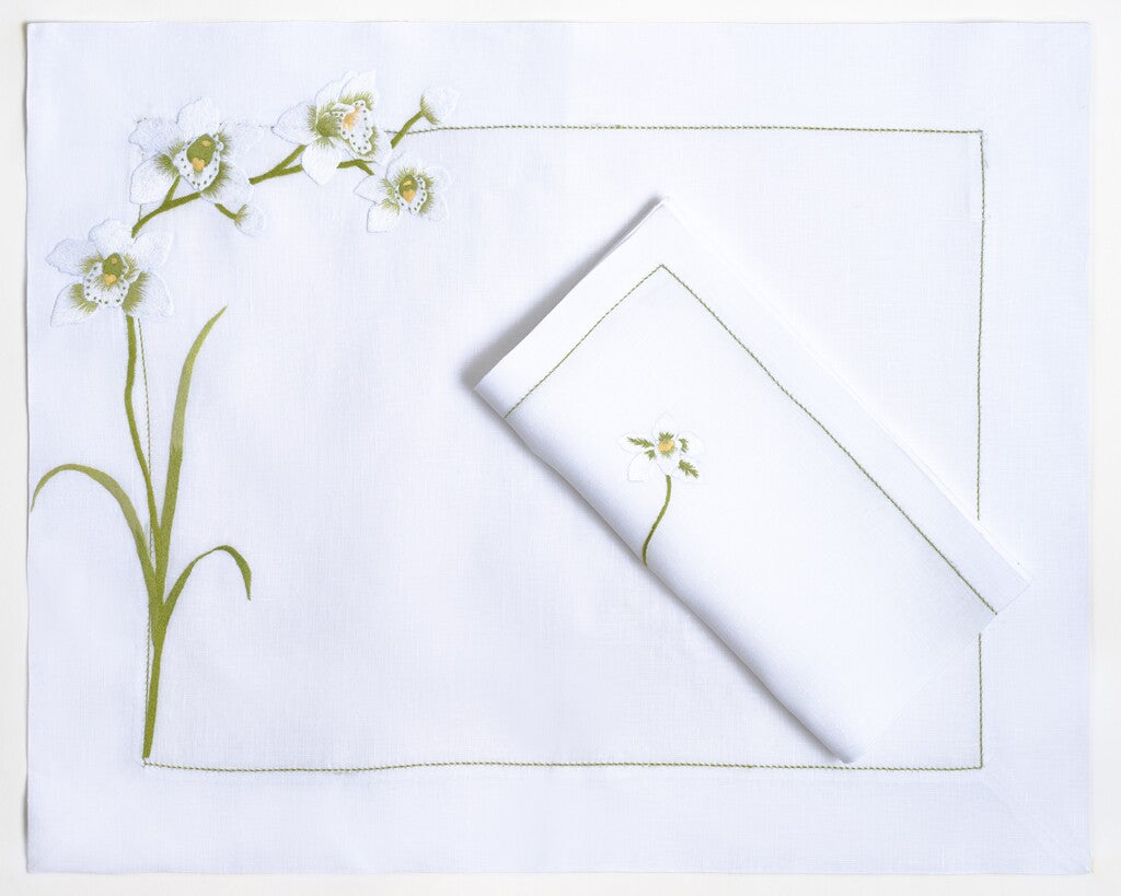 Table - Placemat - Orchidées (Hand Embroidered)