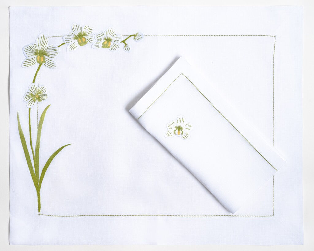 Table - Placemat - Orchidées (Hand Embroidered)